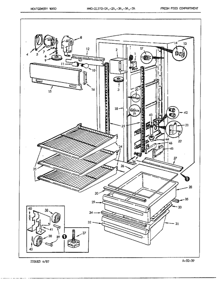 Fresh Food Compartment Diagram and Parts List for 21372A  Admiral Refrigerator