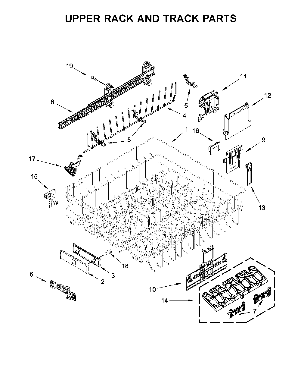 Upper Rack And Track Parts Diagram and Parts List for 66514813N612  Kenmore Dishwasher