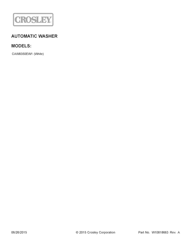 Cover Sheet Diagram and Parts List for CAW8350EW1  Crosley Washer