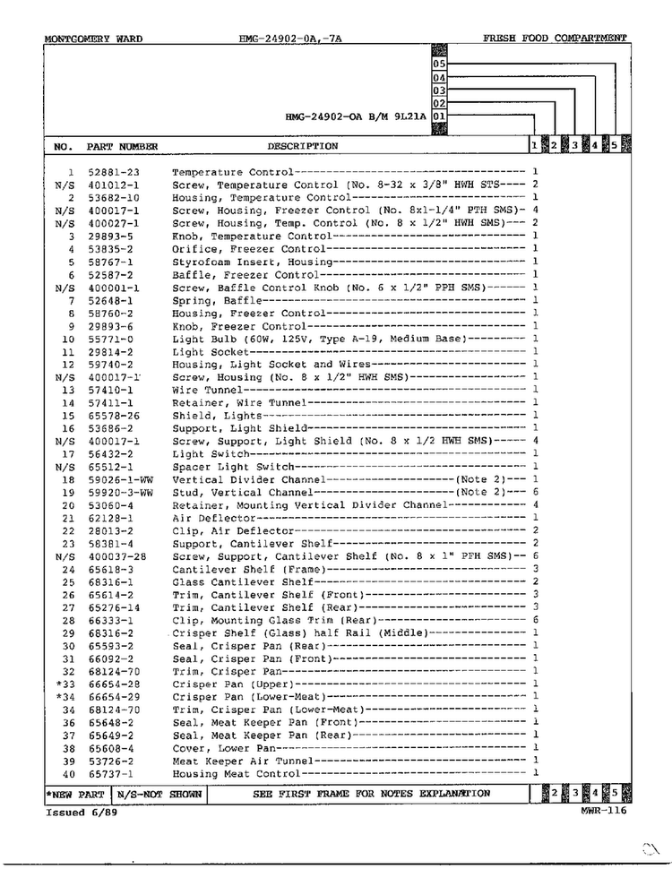 Fresh Food Compartment Page 2 Diagram and Parts List for 24902A  Admiral Refrigerator
