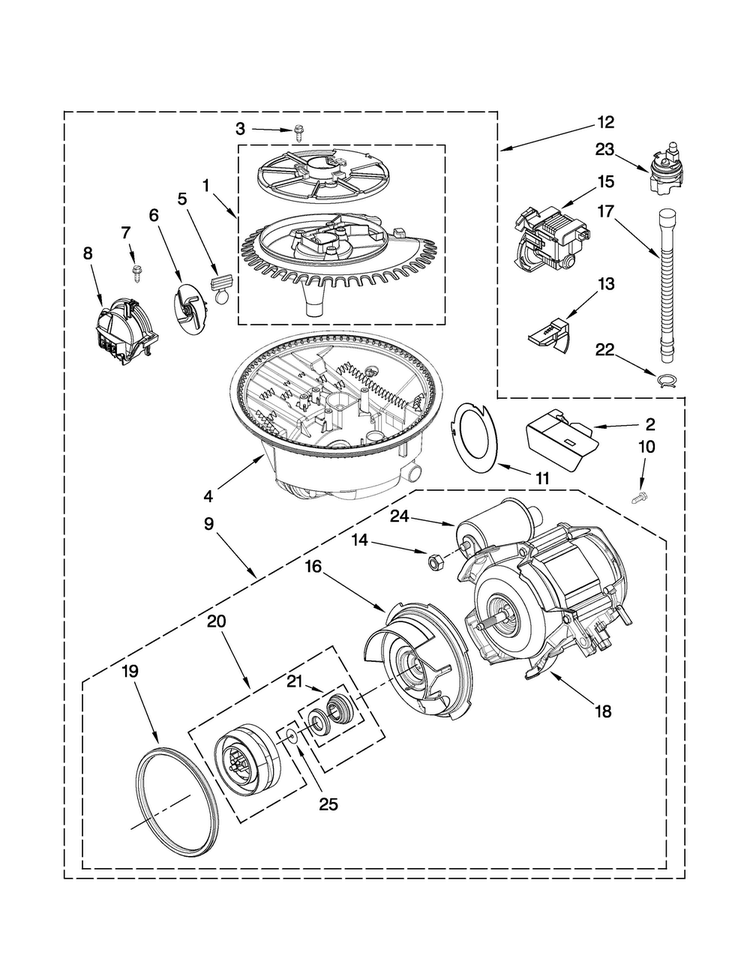Pump And Motor Parts Diagram and Parts List for JDB3000AWB3  Jenn-Air Dishwasher