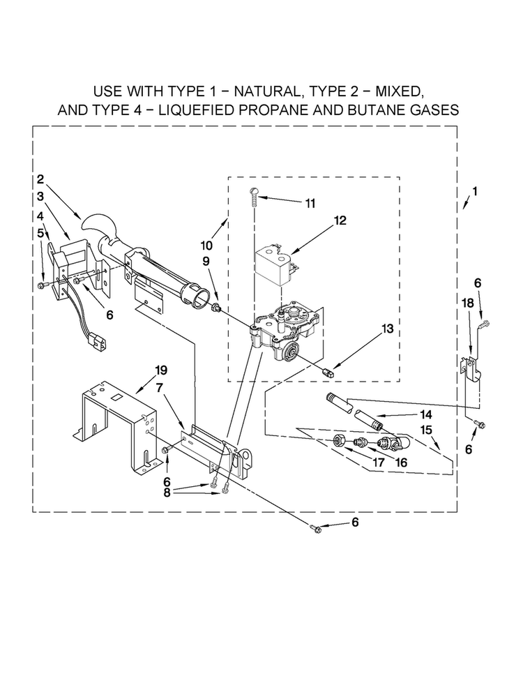 Burner Assembly Diagram and Parts List for MDG17MNAWW2  Maytag Dryer