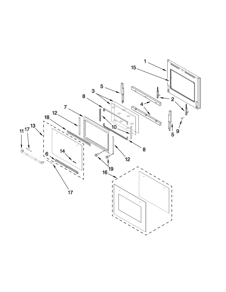 Oven Door Parts Diagram and Parts List for JJW3430WP00  Jenn-Air Wall Oven