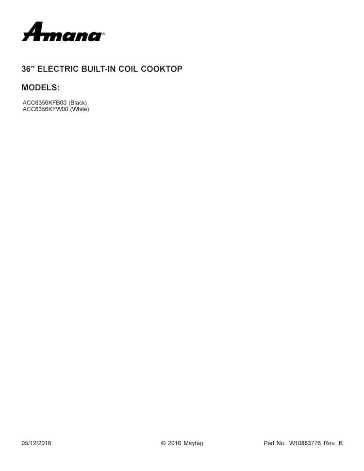 Cover Sheet Diagram and Parts List for ACC6356KFB00  Amana Cooktop