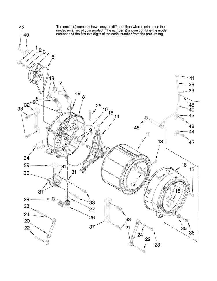 Tub And Basket Parts Diagram and Parts List for NFW7200TW11  Amana Washer