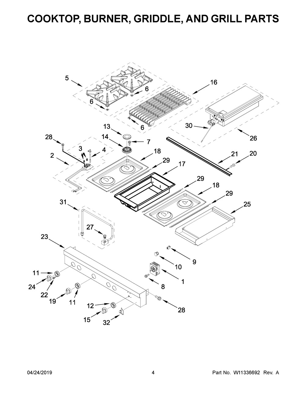 Cooktop, Burner, Griddle, And Grill Parts Diagram and Parts List for JGCP748HL00  Maytag Cooktop