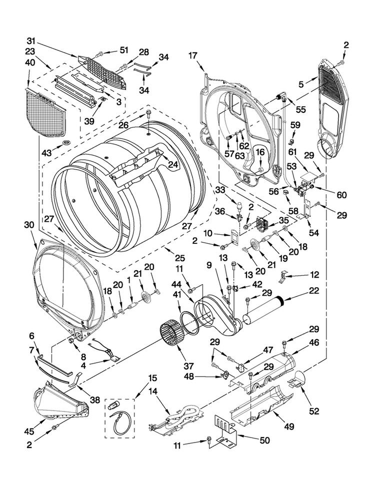 Bulkhead Parts Diagram and Parts List for MEDE500VW2  Maytag Dryer