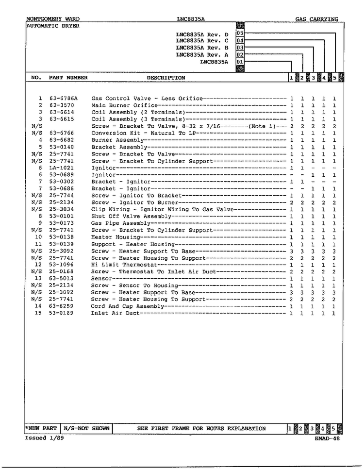 Gas Dryer Gas Carrying Assembly Page 2 Diagram and Parts List for 8835A  Norge Dryer