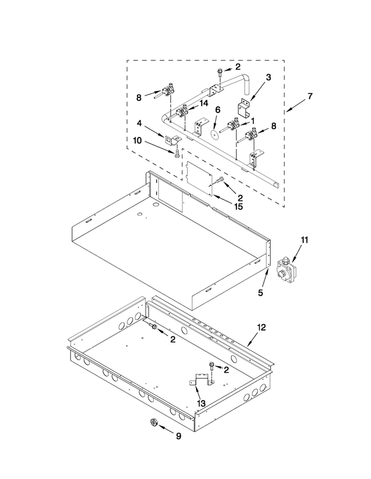 Burner Box, Gas Valves, And Switches Diagram and Parts List for JGCP430WP01  Jenn-Air Cooktop