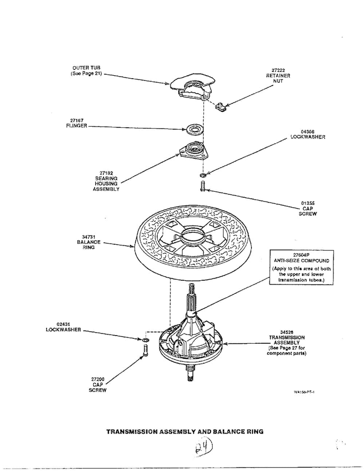 Transmission Assembly And Balance Ring Diagram and Parts List for 6497-LW-9203  Amana Washer