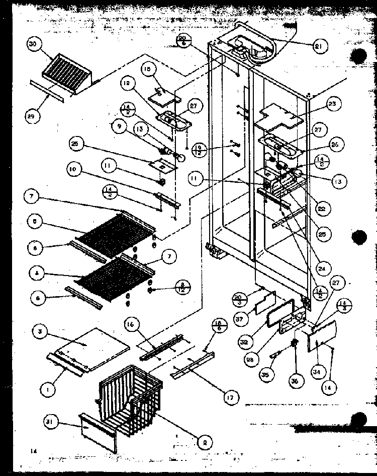 Freezer Shelving And Refrigerator Light Diagram and Parts List for SBD20MW-P1120201WW  Amana Refrigerator