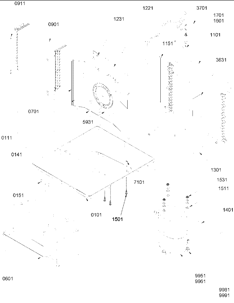 Chassis Assembly Diagram and Parts List for 24M33PA P1214805R Amana Air Conditioner