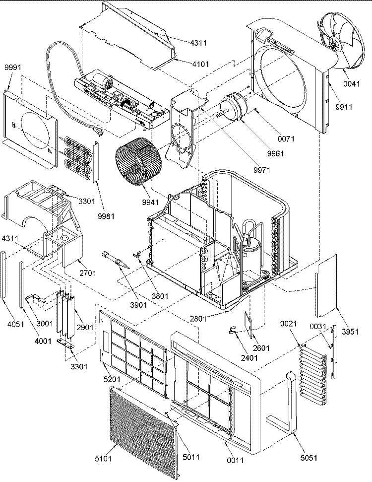 CHASSIS ASSEMBLY Diagram and Parts List for 9M12TA P1214701R Amana Air Conditioner