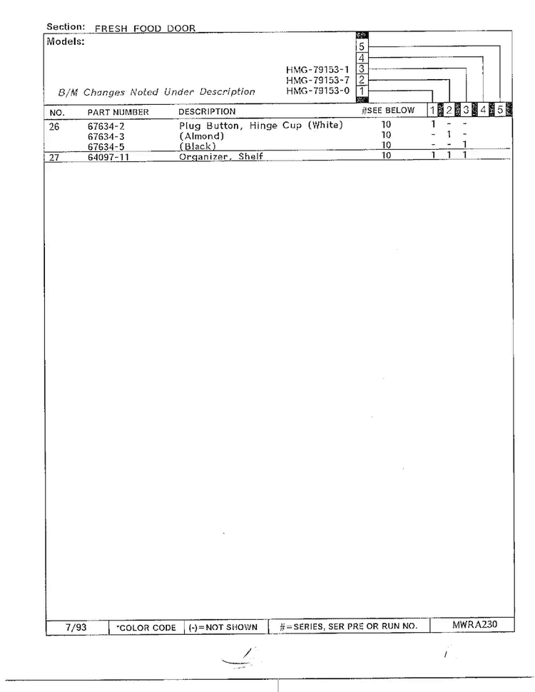 Fresh Food Door Page 3 Diagram and Parts List for 79153-0B  Admiral Refrigerator