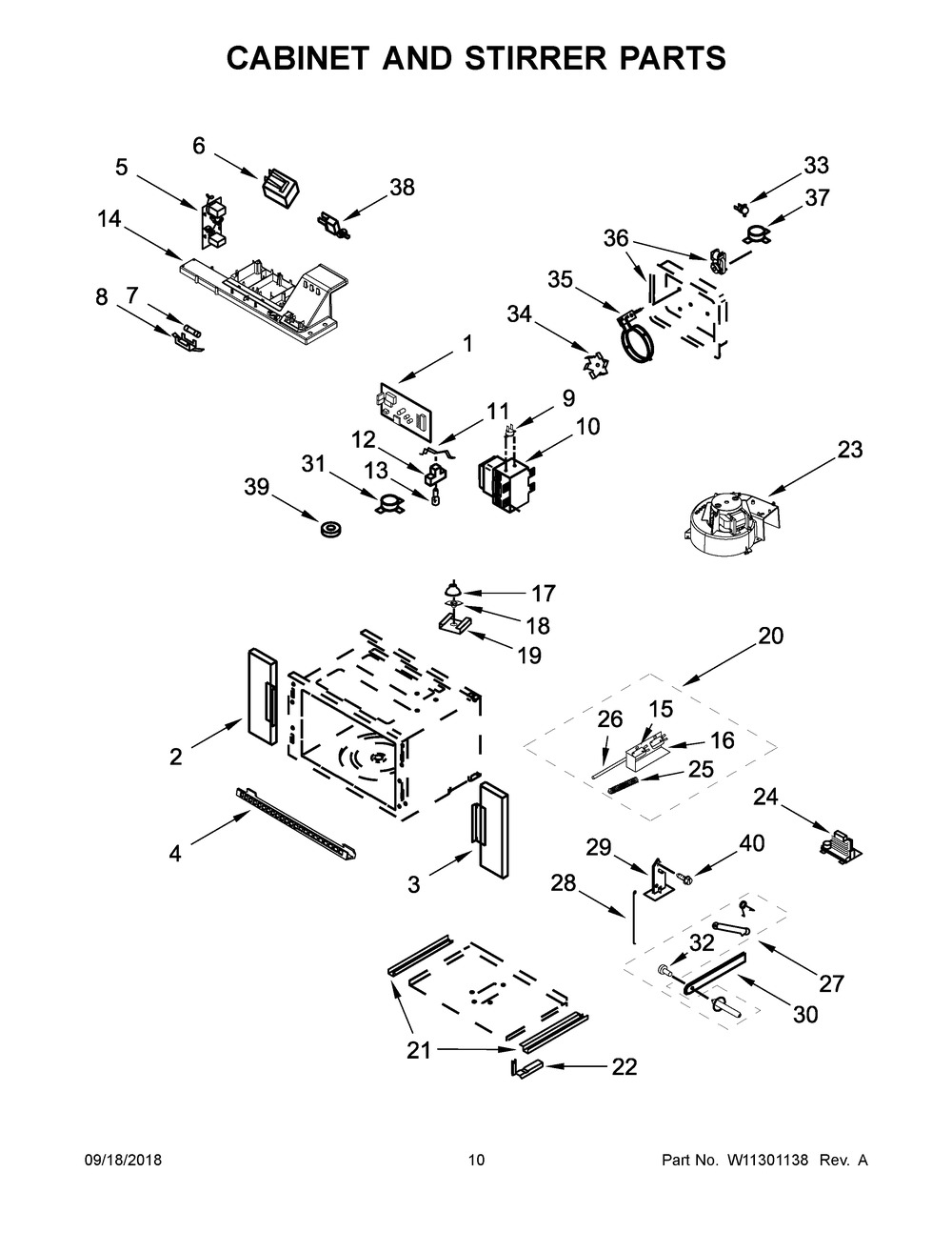 Cabinet And Stirrer Parts Diagram and Parts List for JMW2430DP03  Maytag Microwave Oven Combo