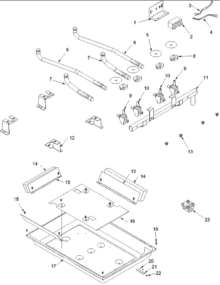 Burner Box Diagram and Parts List for AKS3050WW P1142526NWW Amana Cooktop