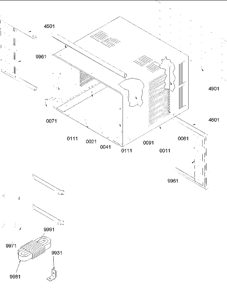 Chassis & Outer Case Assembly Diagram and Parts List for 21M23PA P1214811R Amana Air Conditioner