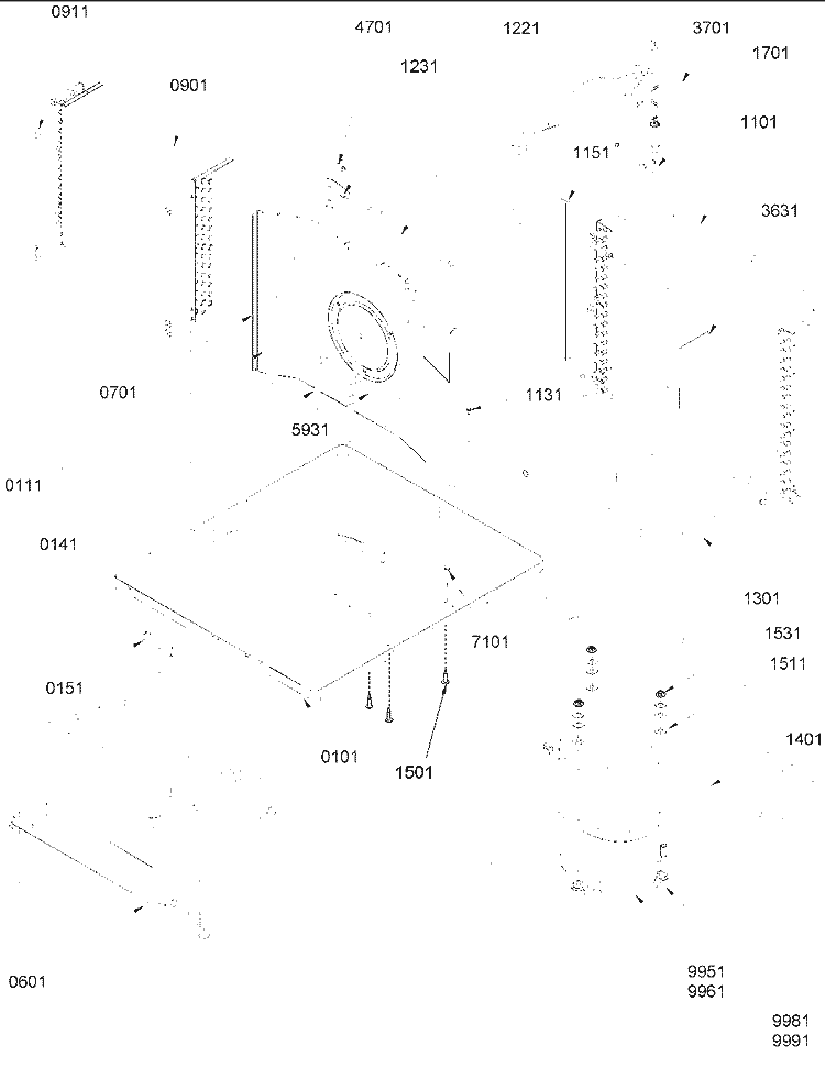 Chassis Assembly Diagram and Parts List for 21M23PA P1214811R Amana Air Conditioner