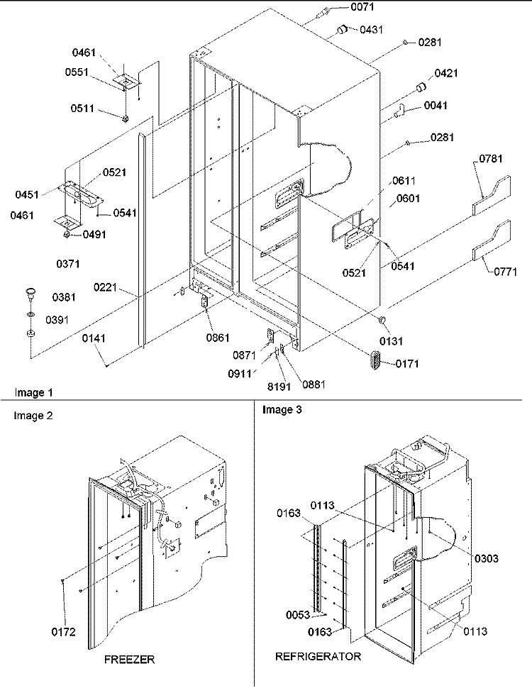 Cabinet Parts Diagram and Parts List for SRD26VPE P1315204W E Amana Refrigerator