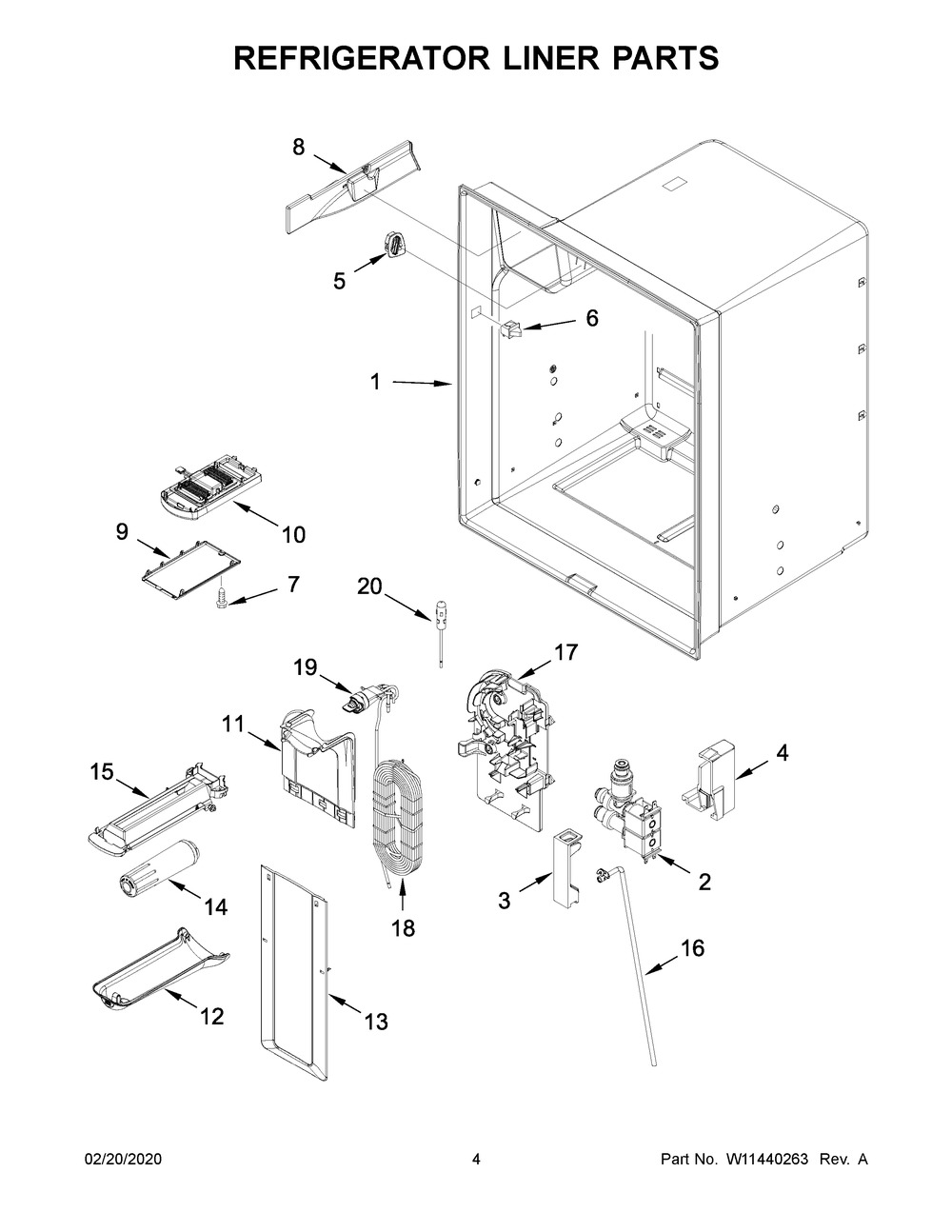 Refrigerator Liner Parts Diagram and Parts List for MFI2570FEB03  Maytag Refrigerator