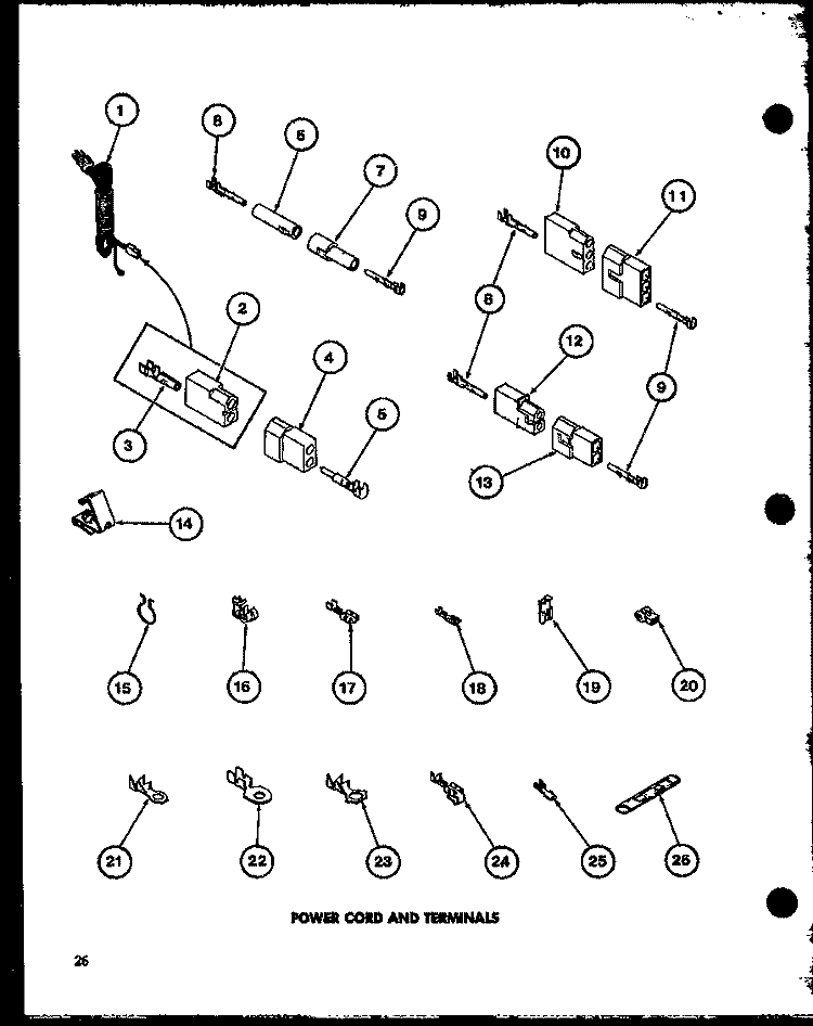 POWER CORD AND TERMINALS Diagram and Parts List for TGA400 P7704105W Amana Dryer