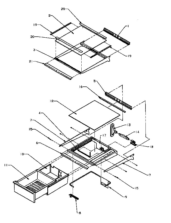 Refrigerator Shelving & Drawers Diagram and Parts List for SPD22NL-P1181306WL  Amana Refrigerator