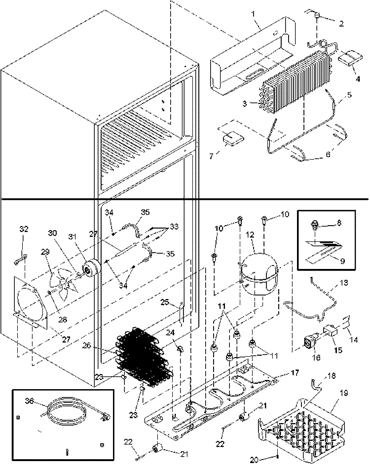 EVAPORATOR AND MACHINE COMPARTMENT Diagram and Parts List for ART1805BC PART1805BC0 Amana Refrigerator