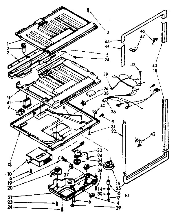 Compartment Separator And Control Parts Diagram and Parts List for 106106813067  Kenmore Refrigerator