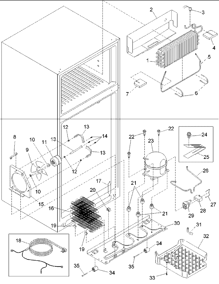 Evaporator and Machine Compartment Diagram and Parts List for ART2107BS PART2107BS0 Amana Refrigerator