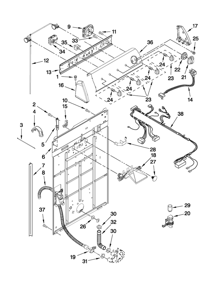 Controls And Rear Panel Parts Diagram and Parts List for NTW4880YQ0  Amana Washer