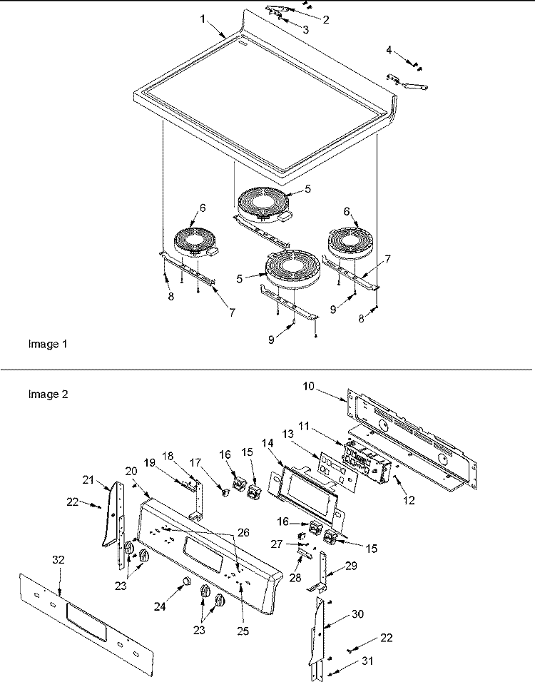 MAIN TOP AND BACKGUARD Diagram and Parts List for ACF422GAC PACF422GAC0 Amana Range