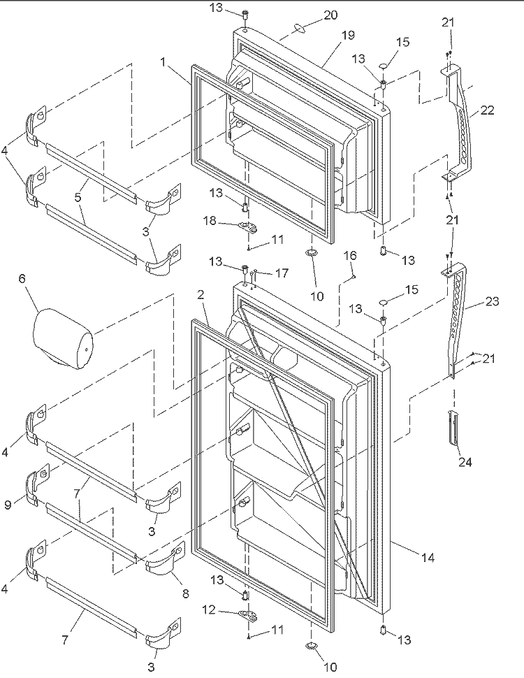 Door Assy, Handles & Shelves Diagram and Parts List for DRT1700BW PDRT1700BW0 Amana Refrigerator