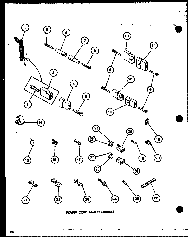 POWER CORD AND TERMINALS Diagram and Parts List for LG2401 P7762205W W Amana Dryer