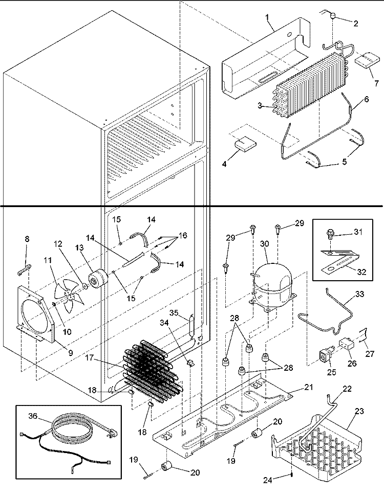 Evaporator and Machine Compartment Diagram and Parts List for DRT1702BW PDRT1702BW0 Amana Refrigerator