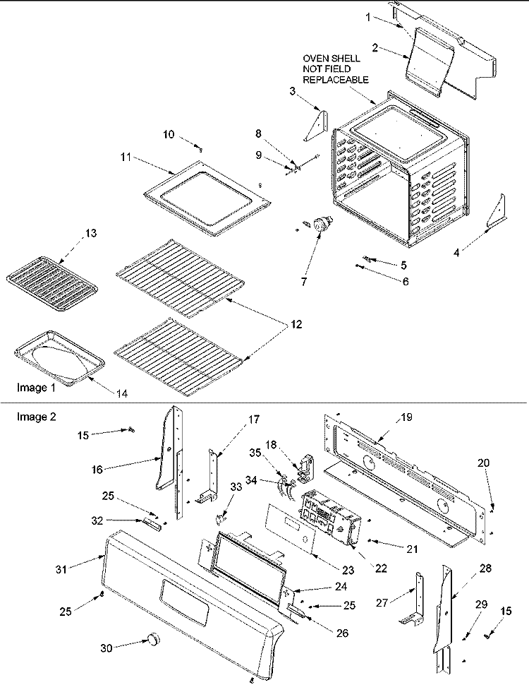 Cavity and Backguard Diagram and Parts List for ACF3335AB PACF3335AB2 Amana Range
