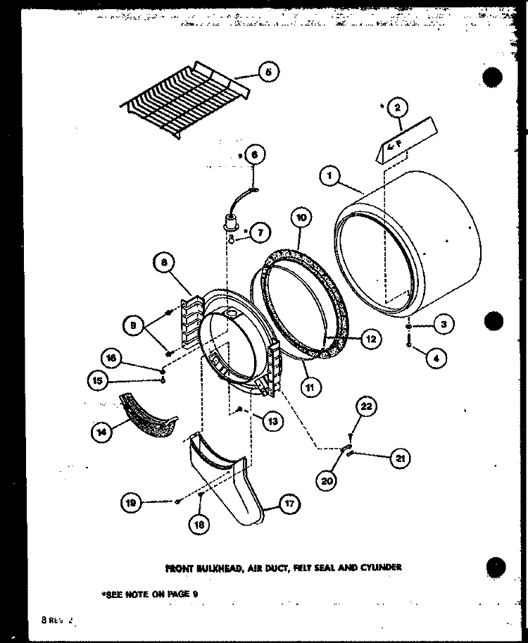 FRONT BULKHEAD Diagram and Parts List for LED450 P7762209W Amana Dryer