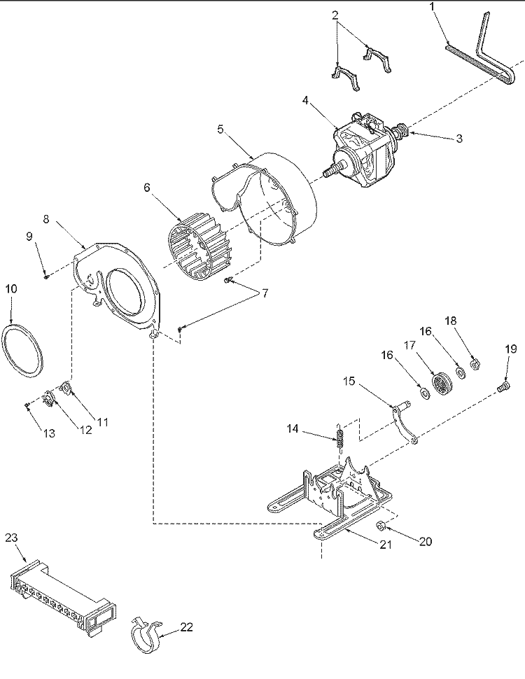 MOTOR AND FAN ASSEMBLY Diagram and Parts List for ALE866SAW PALE866SAW Amana Dryer