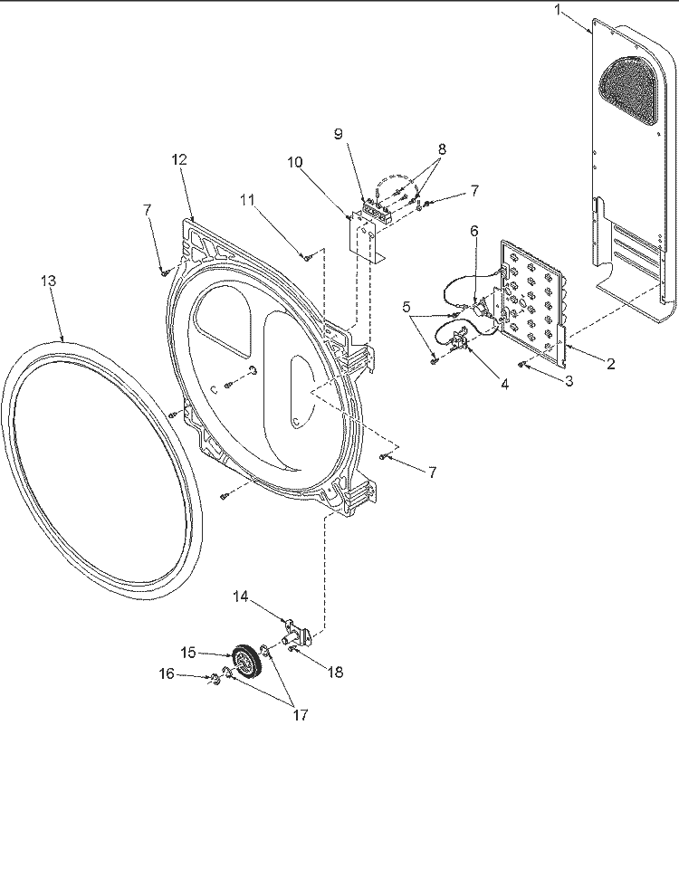 REAR BULKHEAD, ROLLERS & AIR DUCT Diagram and Parts List for ALE866SAW PALE866SAW Amana Dryer