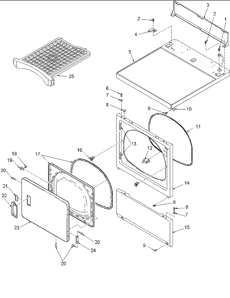 DOOR AND FRONT, ACCESS, AND TOP PANELS Diagram and Parts List for ALG866SAC PALG866SAC1 Amana Dryer