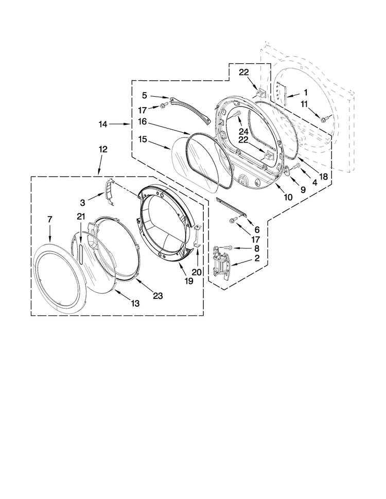 Door Par Diagram and Parts List for MGDE500WR0  Maytag Dryer