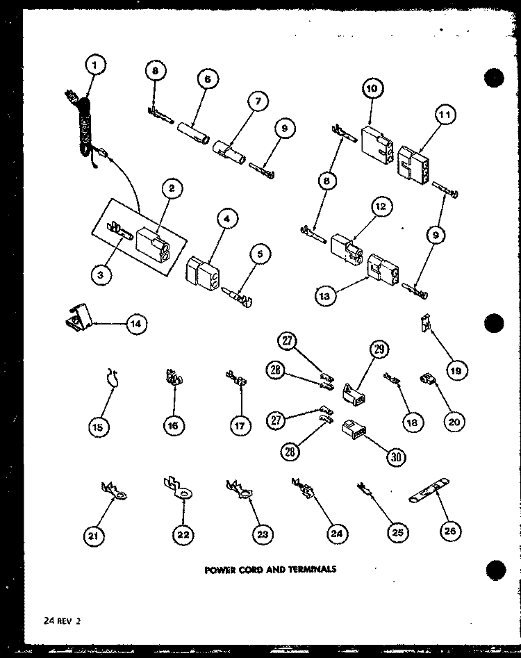 POWER CORD AND TERMINALS Diagram and Parts List for LED450 P7762209W Amana Dryer