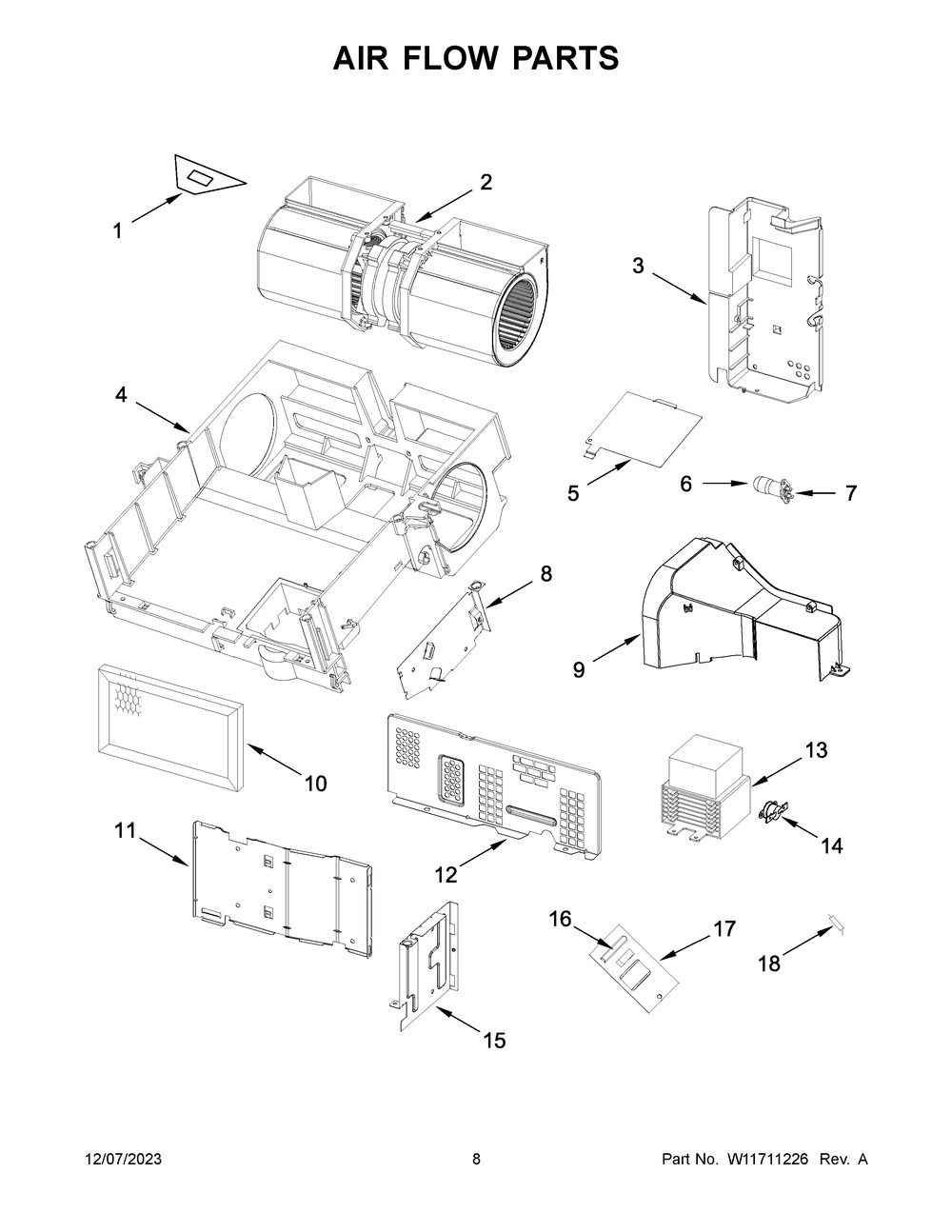 Air Flow Parts Diagram and Parts List for YMMV1175JZ01  Maytag Microwave