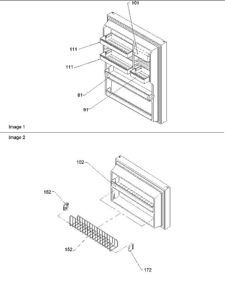 Door Handles & Door Shelves Diagram and Parts List for ART2129ASR PART2129AS0 Amana Refrigerator