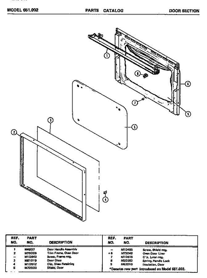 01 - Door Section Diagram and Parts List for 651002  Litton Microwave Oven Combo