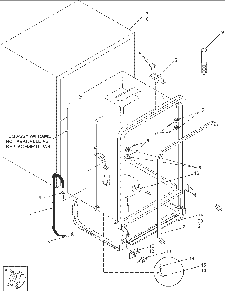 Tub Diagram and Parts List for ADW550RAB PADW550RAB1 Amana Dishwasher