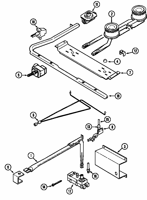 Gas Controls Diagram and Parts List for S1100PAW  Maytag Range