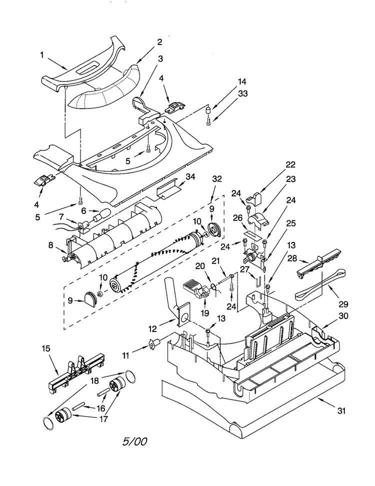 Nozzle Diagram and Parts List for 11630412000  Kenmore Upright Vacuum