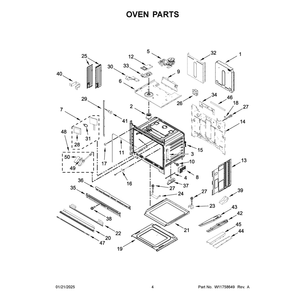 Oven Parts Diagram and Parts List for JOEDC730RL00  Jenn-Air Wall Oven