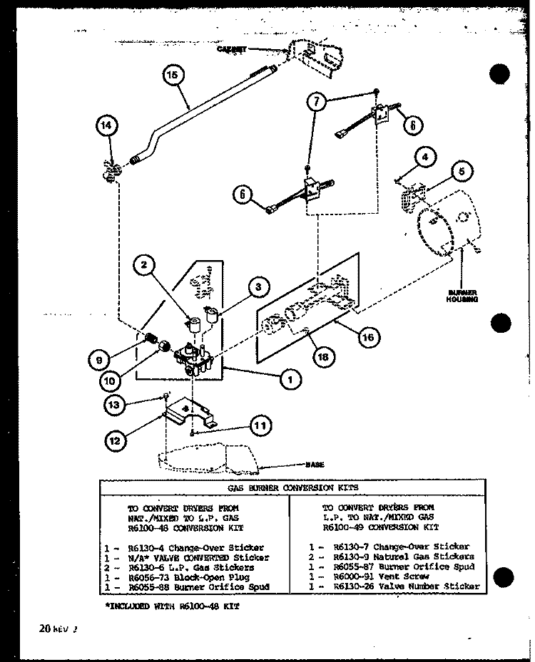 GAS BURNER CONVERSION KITS Diagram and Parts List for LGD251 P7762212W W Amana Dryer