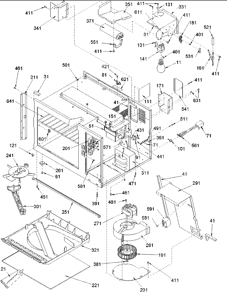 Internal Components Diagram and Parts List for URS511M P1324502M Amana Microwave